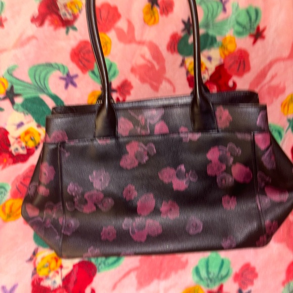 Black coach purse with pink and purple flowers - Picture 4 of 5